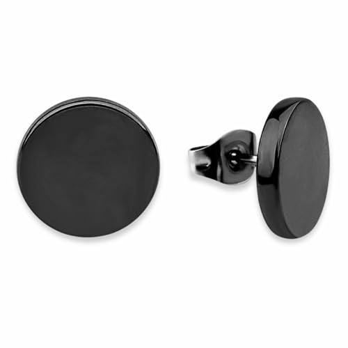 Orecchini rotondi neri da donna – Impermeabili | Orecchini a bottone neri in acciaio inox | Design minimalista a cerchio