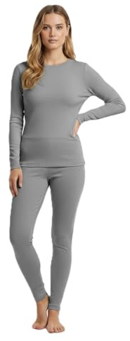 BestSale247 Damer flickor merino ull termounderkläder set (skjorta + byxor) varma vinterskidunderkläder merinoull, GRÅ, XXL