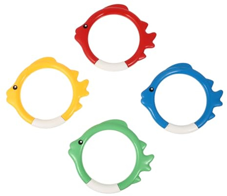 SUPVOX Jouets Anneaux De Plongée Colorés Garçon Et Filles Petit Taille en Plastique Été Extérieur Piscine Set 4 Pièces Rouge Jaune Vert Bleu pour Natation Activités Aquatiques