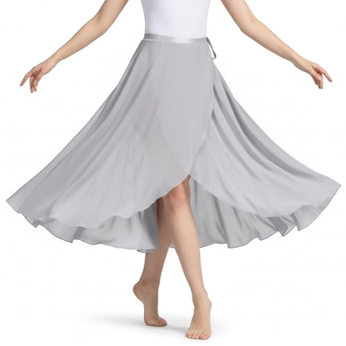 Women's Ballet Wrap Skirt Grey Ballet Skirt Women Female Ladies - Long Sheer Dance Skirts Transparent Long Dance Wrap Chiffon Skirts with Adjustable Belt Suitable for a Variety of Dances