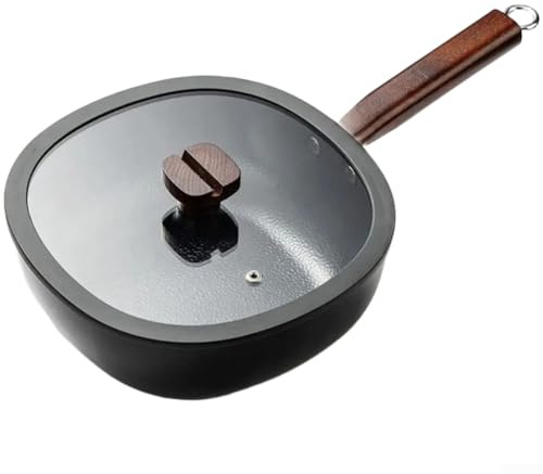 Sartén cuadrada de hierro fundido de 24 cm, antiadherente, estilo chino tradicional, utensilios de cocina de titanio para saltear (28 cm)