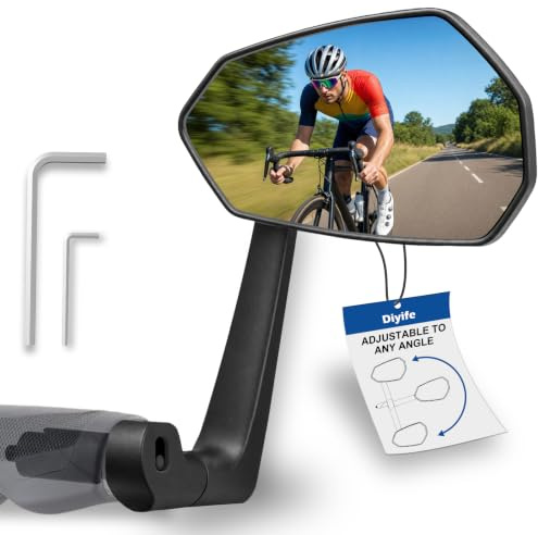 Diyife Bar End Bike Mirrors, HD Large Wide Angle,360° Adjustable,Right 1Pcs | Cycling Mirror for 16-20mm Handlebars, Shockproof Shatterproof Rear View Mirror for Mountain Bike E-Bike Scooter Folding Bike
