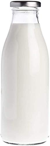 Pack of 12 x 1 Litre Glass Milk Bottles with Silver lids.