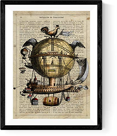 Nacnic Stampa Artistica Vintage, Collage Sfondo Vecchio Foglio di Giornale con su Scritta in Lingua Spagnola la Definizione di creatività rappresentazione dell' Arca di Noe