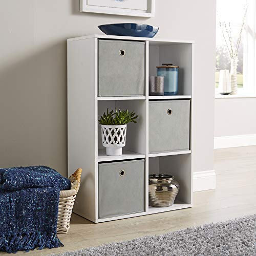 Home Source Storage Cube 6 Shelf Bookcase Wooden Display Unit, White, 90cm