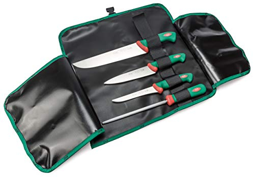 Sanelli linea Premana Professional, Set coltelli Macellaio, Rotolo cuoco, Nero/Verde/Rosso
