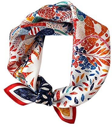 MEISEE Pure Mulberry Silk Scarfs Women Small Square Scarf 21 x 21 Breathable Lightweight Neckerchief Printed Headscarf (flowers blooming)