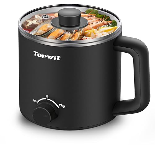 Topwit Hot Pot Electric, Electric Pot, 1.6L Ramen Cooker, Multifunctional Cooker for Pasta, Shabu-Shabu, Oatmeal, Soup and Egg with Over-Heating Protection, Boil Dry Protection, Black