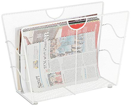 Relaxdays Zeitungsständer Metall, Zeitschriftenständer freistehend, Mesh, Wohnzimmer und WC, HBT: 27 x 39 x 17 cm, weiß