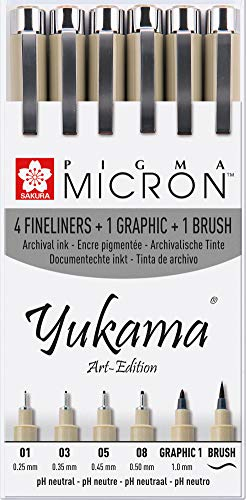 Yukama Sakura Art-Edition 6er Special-Set: 4 Micron Fineliners, 1 Brush, 1 Graphic #1 - Pigma Serie