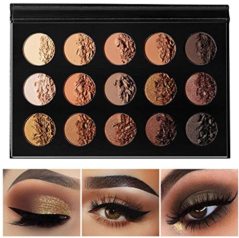 Nude Gold Eyeshadow Palette Natural Naked Smokey Warm Neutral 15 Shades, DE'LANCI Ultra-Blendable High Pigmented Matte Shimmer Matallic Long Lasting Waterproof Eye Shadow Pallet, Travel Size Makeup
