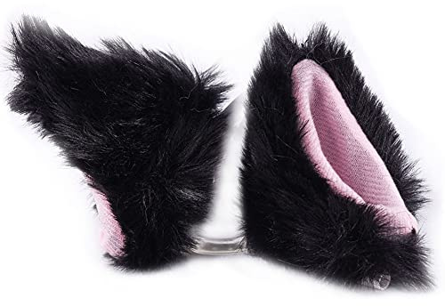 Motorrad Helm-Ohren 2 Stück, Asudaro Motorrad Katzenohren Dekoration Süßer Plüsch Katzenohrform Helm Dekoration Aufkleber Helm-Dekoration für Fahrradlenker Radfahren Radfahren,Schwarz Rosa