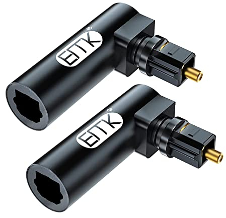 EMK Optischer Audio-Adapter, 90-Grad-Glasfaserkabel-Adapter, rechter Winkel, Toslink, optische Kabel, Verlängerungsadapter, Schwarz, 2 Stück