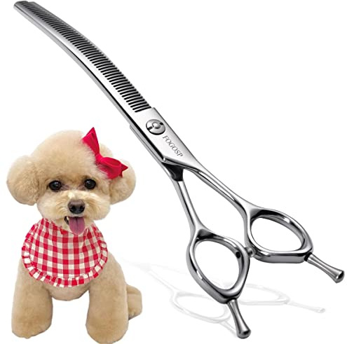 FOGOSP Curved Thinning Shears for Dogs Grooming 7.0'' Multipurpose Professional Pet Curved Blender Scissors for Dog Grooming 35% Thinning Rate (7.0 In, V Type Blender)