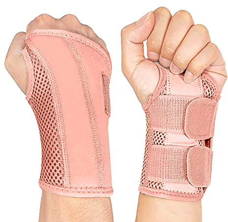 NuCamper Wrist Brace Carpal Tunnel Right Left Hand for Men Women, Night Wrist Sleep Supports Splints Arm Stabilizer with Compression Sleeve Adjustable Straps,for Tendonitis Arthritis Pain Relief (Right Hand-Pink, Small/Medium (Pack of 1))
