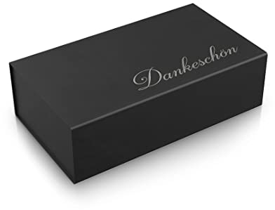 Premium Geschenkbox Dankeschön, Geschenkkarton, Magnetbox, Magnetfaltbox, Geschenkverpackung mit Dankeschön Schriftzug, 33x22x10cm, Schwarz matt mit Silber