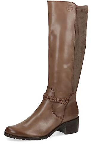 CAPRICE Bottes hautes femme à talon Airmotion en cuir Jusqu'au genou Largeur G, Marron (Taupe Comb), 37 EU