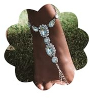 Xerling Crystal Ankle Bracelets with Toe Ring Bracelets Foot Chain Rhinestones Brides Foot Jewelry for Beach Lawn Wedding Women Barefoot Anklets 1Pcs (Type A)