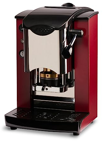 FABER COFFEE MACHINES | Edelstahl-Steckplatz-Modell | 44 mm Kaffeemaschine | Farbe Burgund Kunststoff Schwarz | Messing-Padspresse (Burgundy/Black)