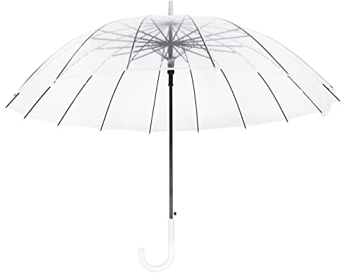Meichoon Parapluie transparent pour pluie mariage 16 lattes en fibre de verre de grande taille coupe-vent ouverture automatique voir à travers Voyage Essentials femmes et hommes, Blanc, lot de 1