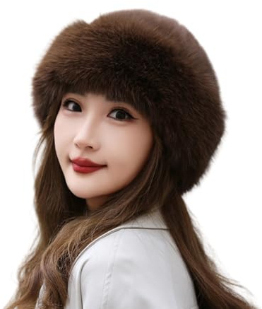 BSYLOO Thickened Faux Fur Warm Hat, Luxurious Women’s Faux Mink Mongolian Hat, Versatile New Winter Beret for Women Girls, Brown, Small-XX-Large
