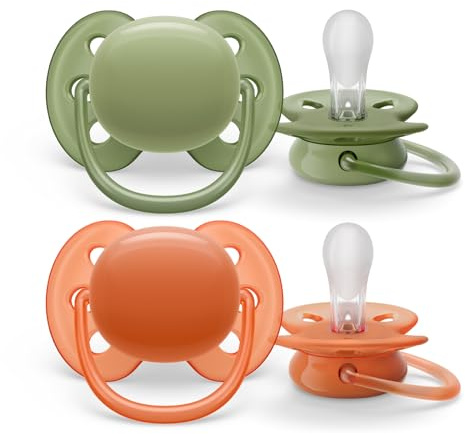 Philips Avent Chupetes ultra soft: Chupetes suaves y flexibles para bebés de 18 meses o más, sin BPA y con funda de transporte esterilizadora, paquete de 2 (modelo SCF093/01)