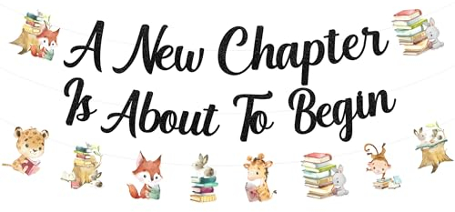 JOYMEMO A New Chapter is About to Begin Banner with Garland - Storybook Baby Shower Decorations, Storybook Theme Forest Woodland Animals Party Supplies for Pregnancy Celebration Newborn