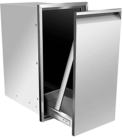 RAILEN Built-in Single Trash Drawer 14''Wx27''Hx20''D, Pull-Out Trash Drawer, Outdoor Kitchen Stainless Steel Trash Bin for BBQ Island Grill Station