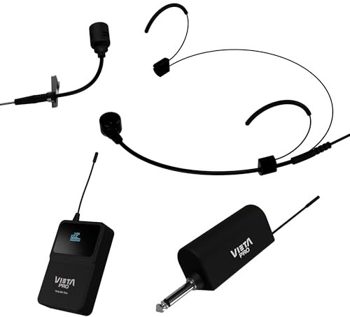 Vieta Pro Dos Micrófonos Inalámbricos Pofesionales de Baja Interferencia. Micrófono de Solapa + Micro Diadema Ergonómico Ajustable con USB-C, Jack y Minijack | Micrófonos Podcast Party Mic Twin