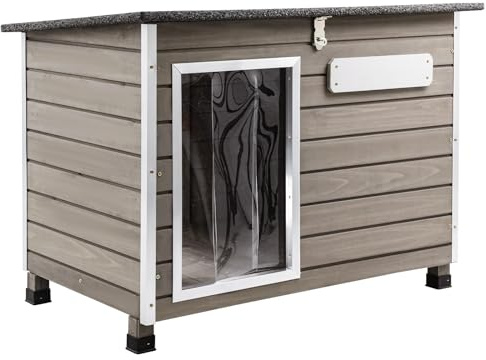 Gowoodhut Dog House Outdoor & Indoor Wooden Dog Kennel for Medium to Large Dogs,34 L Natural Fir Wood Dog Houses with Weatherproof Roof,Removable Floors,Raised Feet