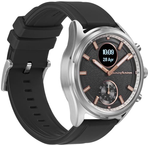 Pininfarina Sintesi Sport Hybrid Smartwatch Analog klocka med FKM-rem, digital display, kompass, GPS, fitness, hjärtfrekvens, steg, kalorier och sömn – Luna stål