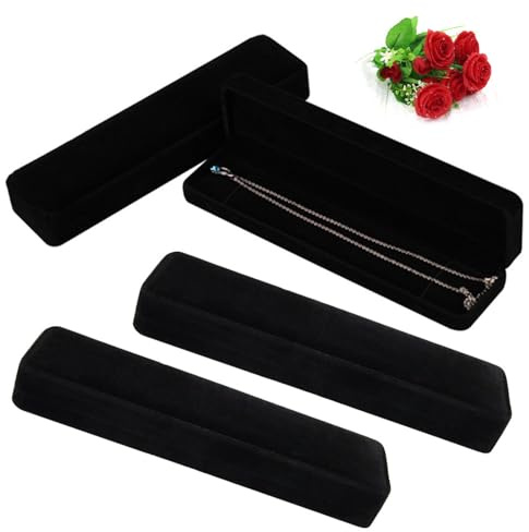 Wanfoou - Caja rectangular de terciopelo para collar, 4 piezas, caja de regalo con colgante de terciopelo, cajas de exhibición de joyas de cadena larga, estuche largo para collares, pulseras, vitrinas