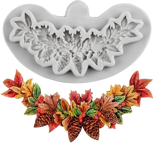 MINFEIDMS Christmas Pinecone Silicone Moulds Winter Leaves Fondant Mould Christmas Holly Leaves Chocolate Baking Moulds for Sugarcraft Cake Decorating Cupcake Topper Gum Paste Candy Polymer Clay