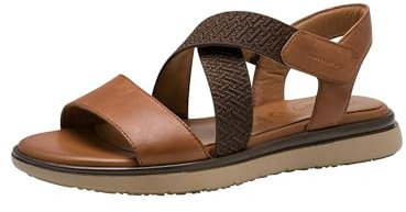 Tamaris Comfort Damen Sandalen flach aus Leder mit Klettverschluss, Braun (Nut), 39 EU