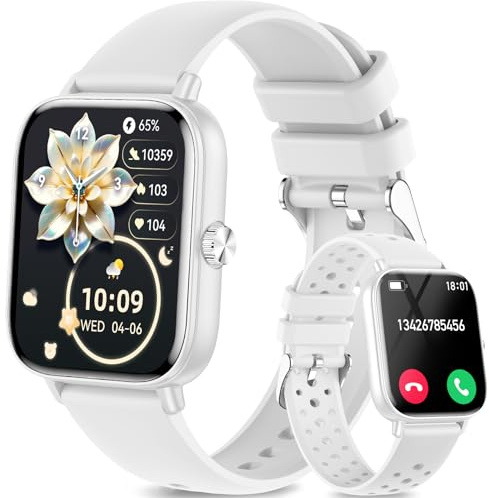 Fitonme Smartwatch Damen, 1.83 Zoll HD-Display Smart Watch mit Telefonfunktion, 100+ Sportmodi Fitness Tracker mit Herzfrequenz SpO2 Schlafmonitor, IP68 Wasserdicht Fitnessuhr für Android iOS Weiß