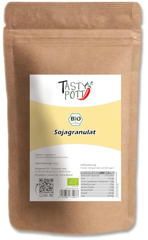 Tasty Pott Bio Sojagranulat I Sojabohnen getoastet und geschrotet I Vegane Bolognese I Fleischalternative I Müsli Zutat I Soya I Granulat Soja I Im Beutel 1000g (3x1000g)