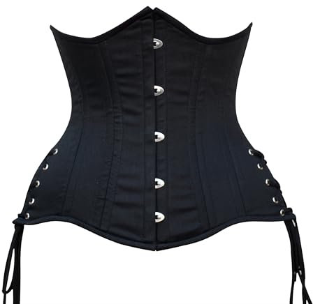 Hi-GERMANWEARS Women 24 Double Steel-Boned Longline Heavy Duty Waist Training Corset | Underbust Side Laced Waist Trainer für Sanduhrfigur (DE/NL/SE/PL, Alphanumerisch, XXS, Regular, Regular, Black)