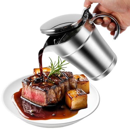 Salsiera isolata da 450 ml, con coperchio incernierato, a doppia parete, in acciaio inox, per cene in famiglia, Ringraziamento, Natale, feste di compleanno (argento)