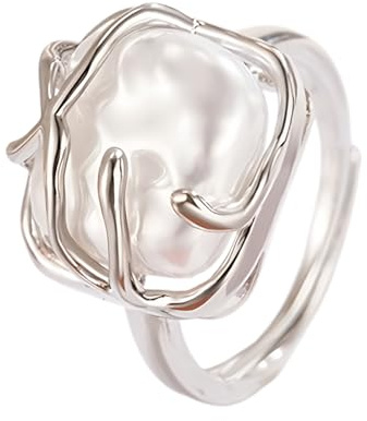 XOXVURI Bague Femme Bague Irrégulière En Argent Sterling 925 Avec Perles Baroques Pour Femme Bague Tendance Pour Anniversaire