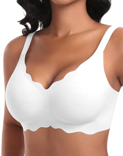 Ganado Sujetadores sin Aros Mujer Sujetador Push Up sin Costuras con Relleno Bralette con Cuello En V Sexy Sostenes Básicos (Blanco,XXL)