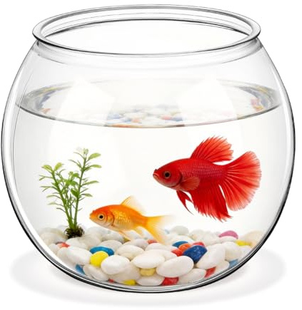 BESTonZON Fish Tank Decor Transparent Plastic Fish Bowl Globe Desktop Aquarium Ornament for Home Office Small Tank for Goldfish Shrimp and Plants Clear Round Tabletop Bowl