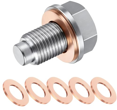 Tapón Magnético de Drenaje de Aceite,M14 x 1.5 Magnético de Drenaje con 5 Junta de Cobre Tornillo Carter Aceite Acero Inoxidable General para Mayoría de Coches Barcos Motocicletas