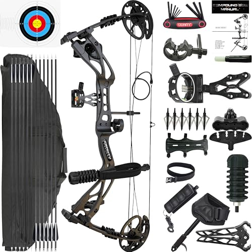 CENWTY Arco Compound Set 0-70 LBS, Lunghezza di Trazione 16,5-30, IBO 325 fps, Arco Compound da Caccia con Accessori per Caccia Tiro con l'Arco Pratica e Tiro ad Obiettivo (Nero Destrimani)
