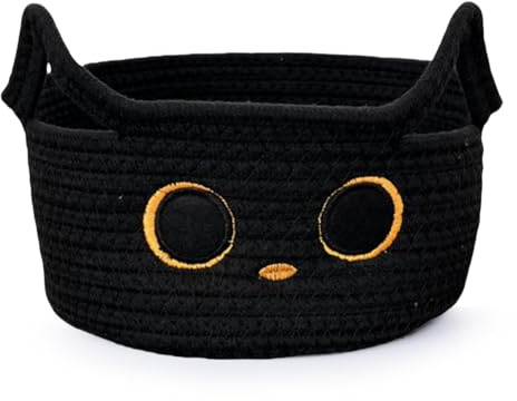 Calkkrer Kleiner Aufbewahrungskorb, Cesta de Algodón con Cuerda de Gato Negro, Cesta Tejida para Ropa, Cesta para Mantas de Habitación Infantil, Organizador de Almacenami