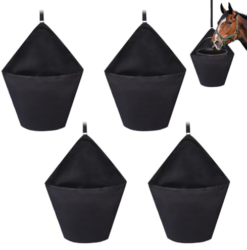 WEBEEDY 4 bolsas de alimentación para caballos, bolsa colgante para cubo de agua, organizador colgante de remolque de caballos con correa para uso estable de pastos de granero, suministros de