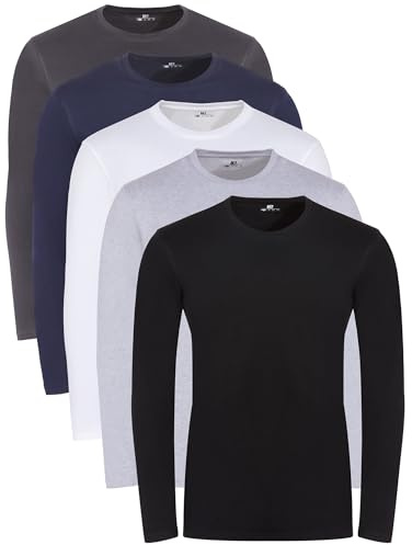 Lower East Maglietta a Maniche Lunghe da Uomo, Confezione da, Nero, Petrolio, Blu Jeans, Bianco, Antracite, XL