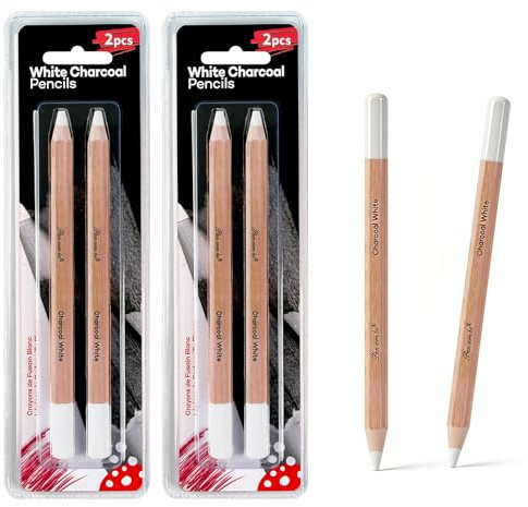 BQMEZRNUS 4Pcs White Charcoal Pencils, 1cm Core | Chalk sketch highlight pencils for drawing shading blending, artist supplies for beginners, black paper art