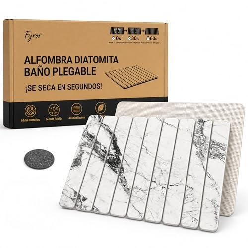 Alfombra Baño Diatomita Plegable 60x40cm. Lavable y Ecológica. Mantiene el Suelo seco y Limpio. Ideal para Familias y Hogares Modernos. Stone Bath Mat. Alfombra Baño Piedra Diatomita.