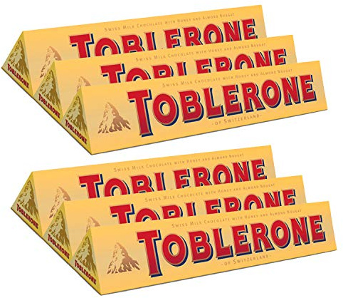 TOBLERONE SWISS MILK CHOCOLATE WITH HONEY AND ALMOND NOUGAT 6 X 100 G BARS by Toblerone