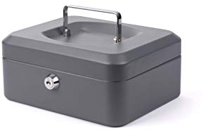 Pavo - Premium 8-Inch Metal Cash Box 20 x 16 x 9 cm with 2 Keys and Removable Change Tray - Dark Grey